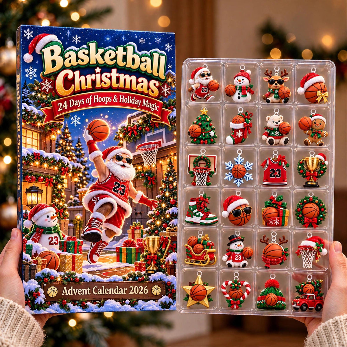 Basketball Advent Calendar 2026, 24 Piece Basketball Ornament Set, Blind Box Advent Calendar, Christmas Countdown Gift for Home Decor
