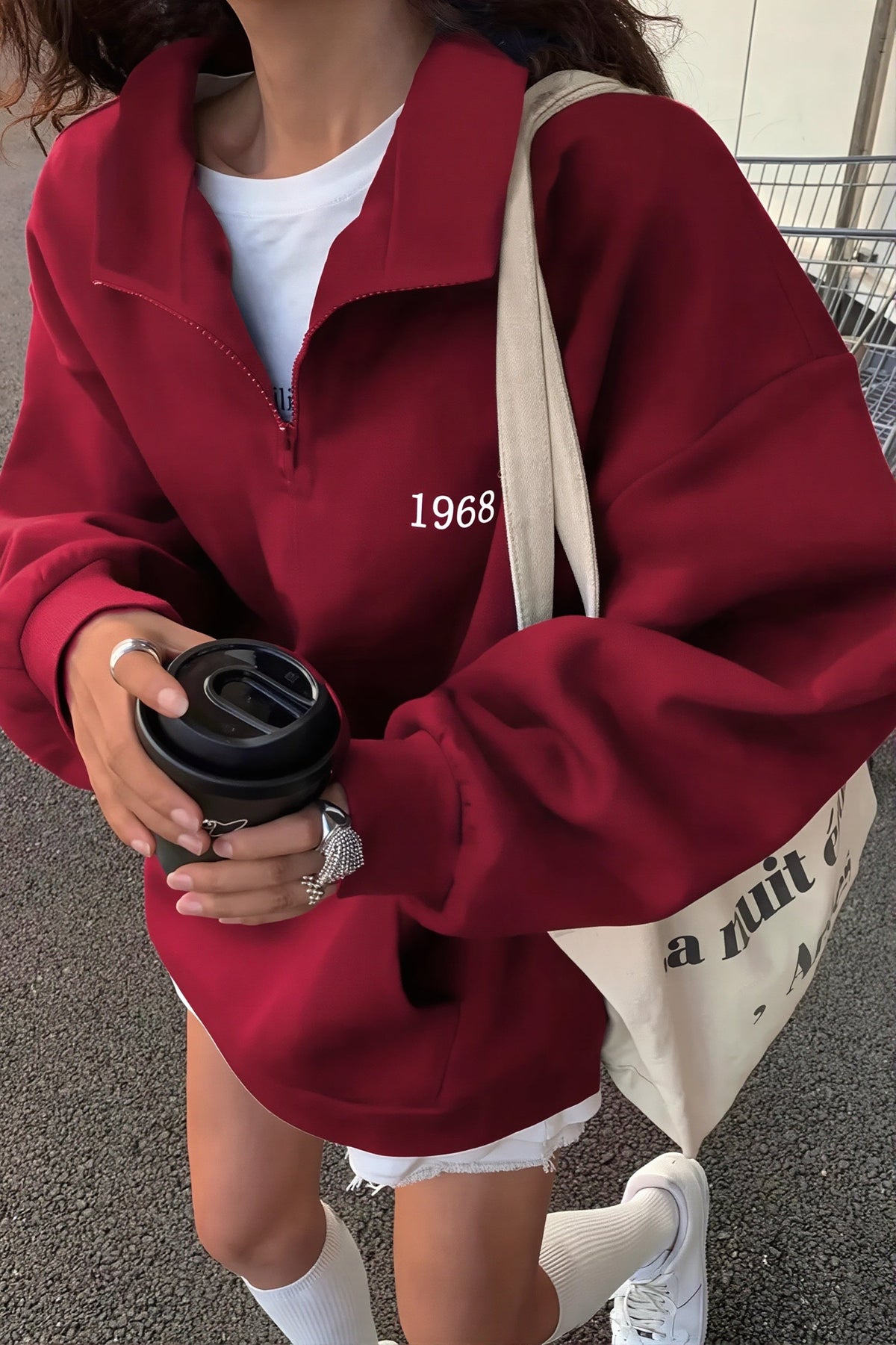 Number Print Half Zip Longline Sweatshirt