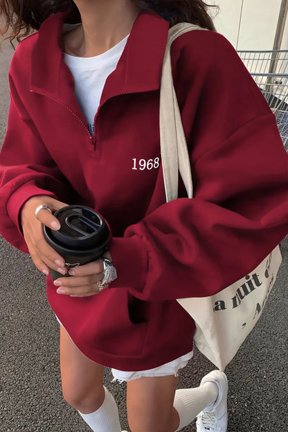 Number Print Half Zip Longline Sweatshirt