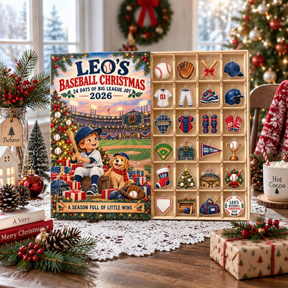 Personalized Baseball Advent Calendar 2026, Custom Baseball Christmas Countdown, 24 Day Acrylic Ornament Set, Baseball Player Gift