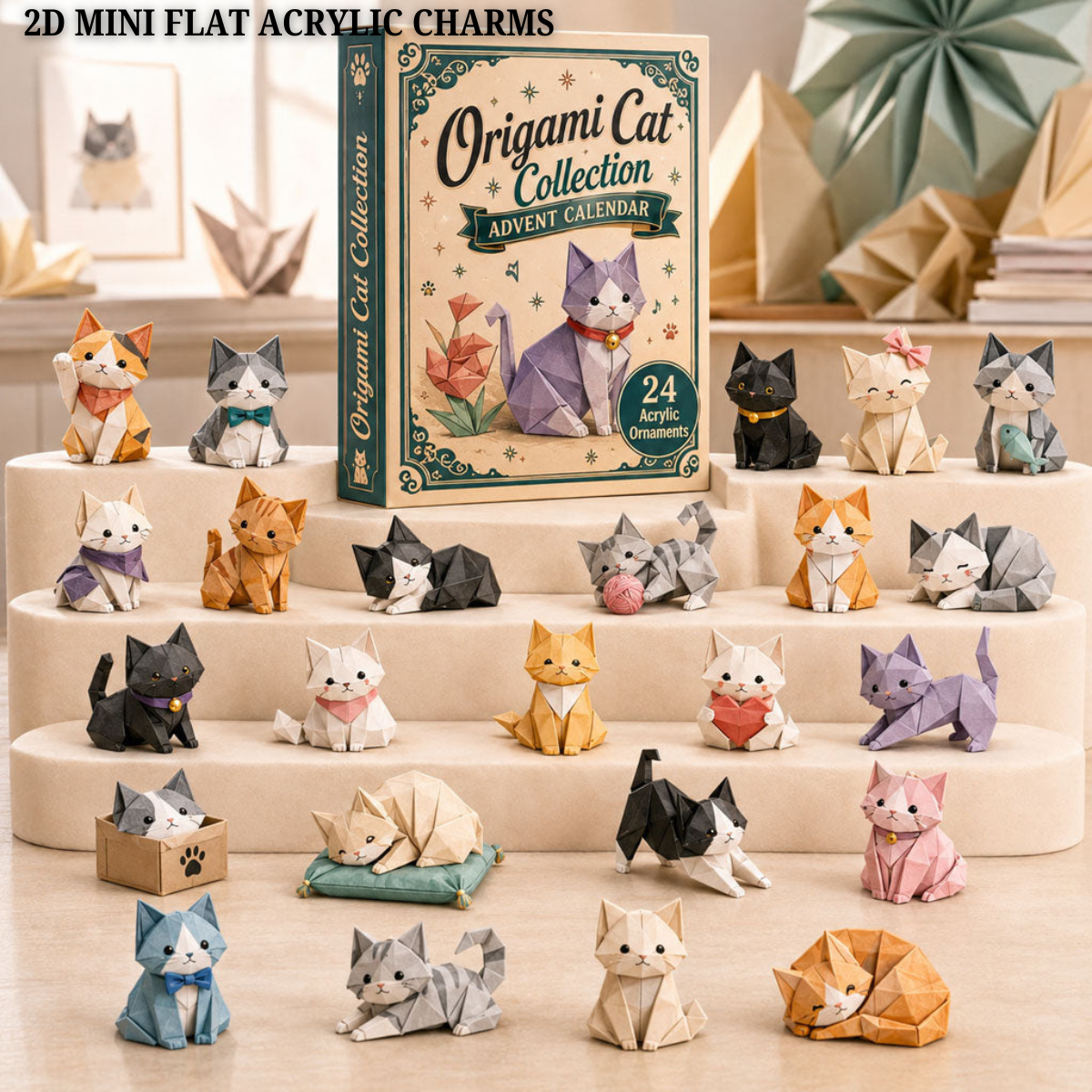 Origami Cat Collection Advent Calendar 2026 - 24-Day Festive Countdown, Acrylic Charms Blind Box - Gift For Origami Lovers