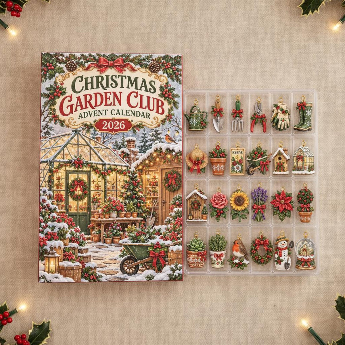 Christmas Garden Club Advent Calendar 2026, 24 Day Gardening Countdown, Garden Tool & Flower Ornaments, Gardener Gift, Holiday Garden Decor