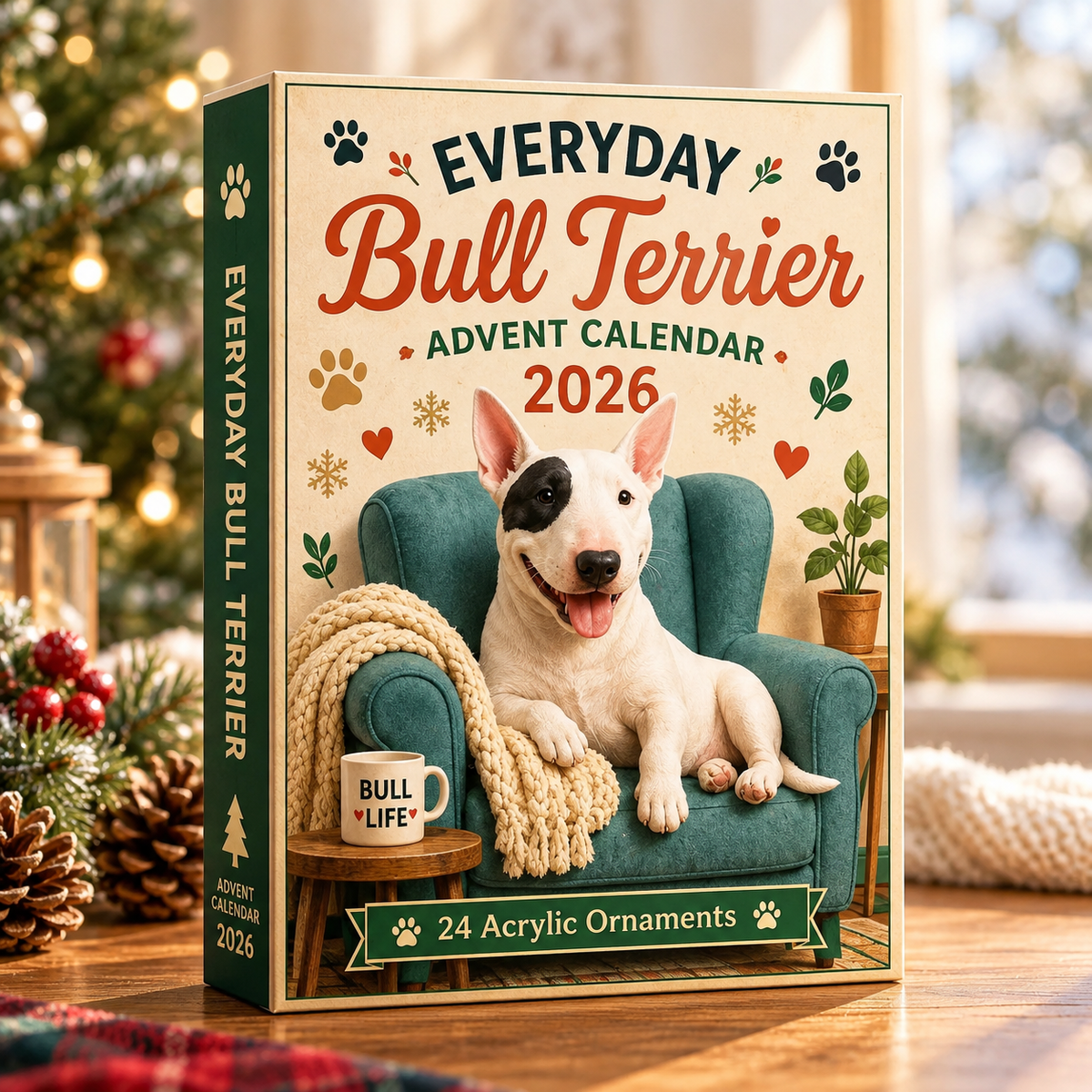 Bull Terrier Advent Calendar 2026, 24 Acrylic Dog Charms, Christmas Countdown Ornament Set, Bull Terrier Lover Holiday Gift