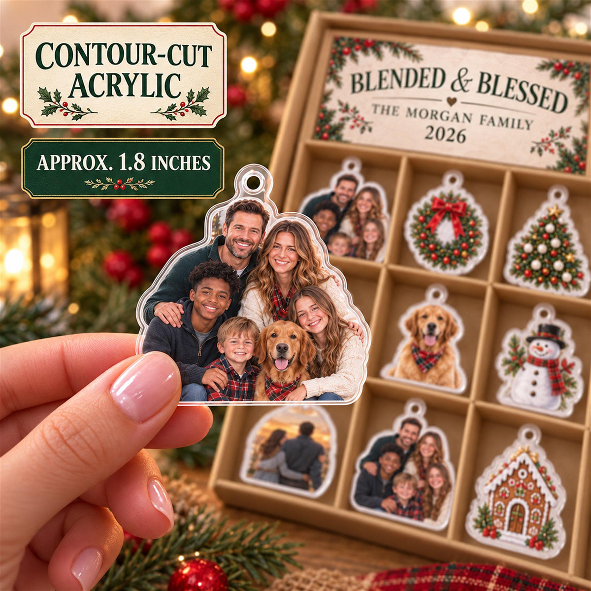 Personalized Blended Family Advent Calendar with 24 Custom Photo Acrylic Ornaments, Bonus Family Christmas Gift, Step Family Keepsake