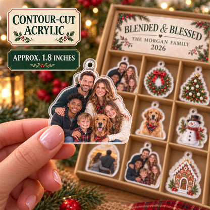 Personalized Blended Family Advent Calendar with 24 Custom Photo Acrylic Ornaments, Bonus Family Christmas Gift, Step Family Keepsake