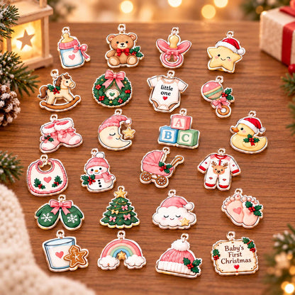 Personalized Baby Newborn Christmas Advent Calendar 2026, Custom Baby Name Blind Box, 24 Day Countdown Tiny Joy Baby Xmas Ornament Token Set