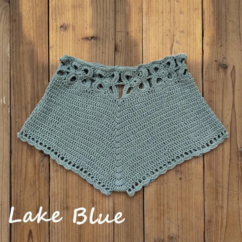 Rainbow Striped Crochet V-Cut Beach Shorts