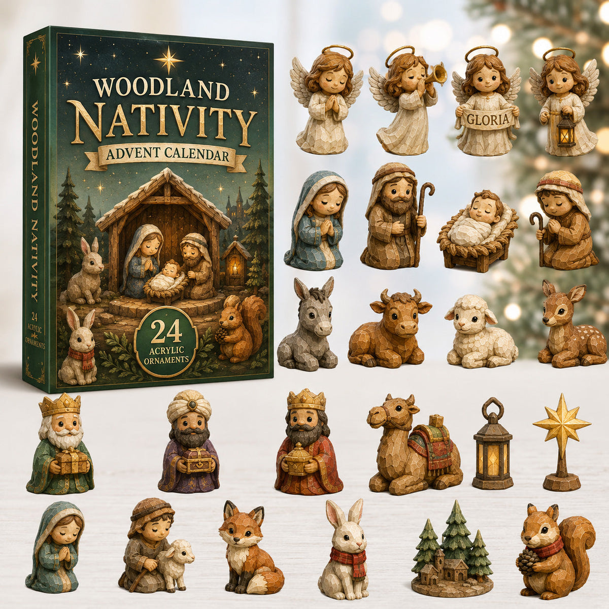 Woodland Nativity Advent Calendar 2026 - 24-Day Festive Countdown, Acrylic Charms Blind Box - Gift For Family & Friends