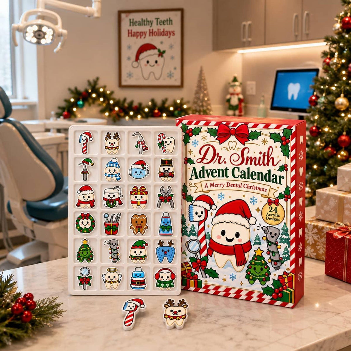 Personalized Dr. Smith Dental Advent Calendar: Custom 24 Acrylic Designs Blind Box