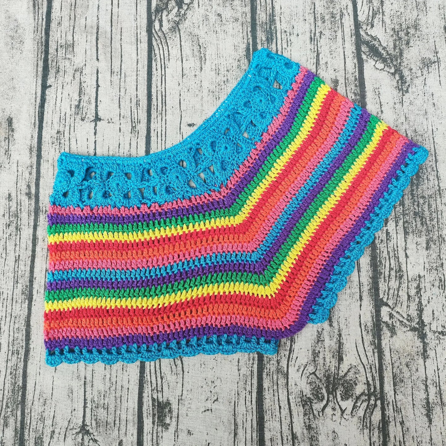 Rainbow Striped Crochet V-Cut Beach Shorts