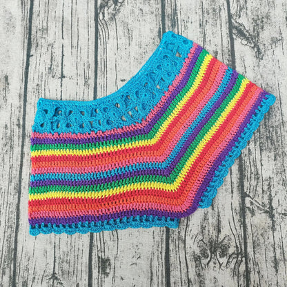 Rainbow Striped Crochet V-Cut Beach Shorts