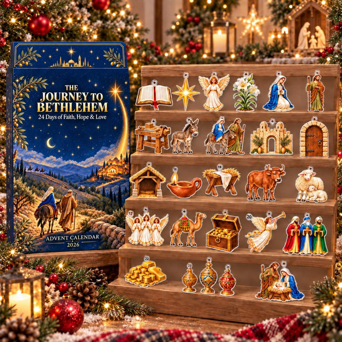 Christian Nativity Advent Calendar 2026, 24 Days Christmas Countdown Calendar, Jesus Birth Story Decor, Faith Christmas Ornament Set Gift