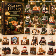 Cozy Cat Library Advent Calendar 2026 - 24-Day Festive Countdown, Acrylic Charms Blind Box - Gift For Reading Lovers
