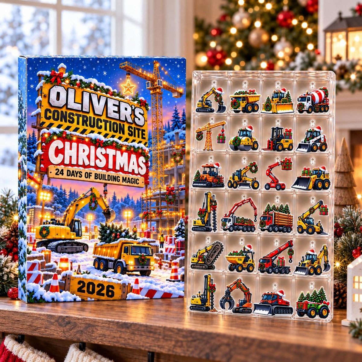 Personalized Construction Vehicle Advent Calendar 2026, Christmas Truck Countdown, Excavator and Digger Ornaments, Fun Holiday Gift for Boys