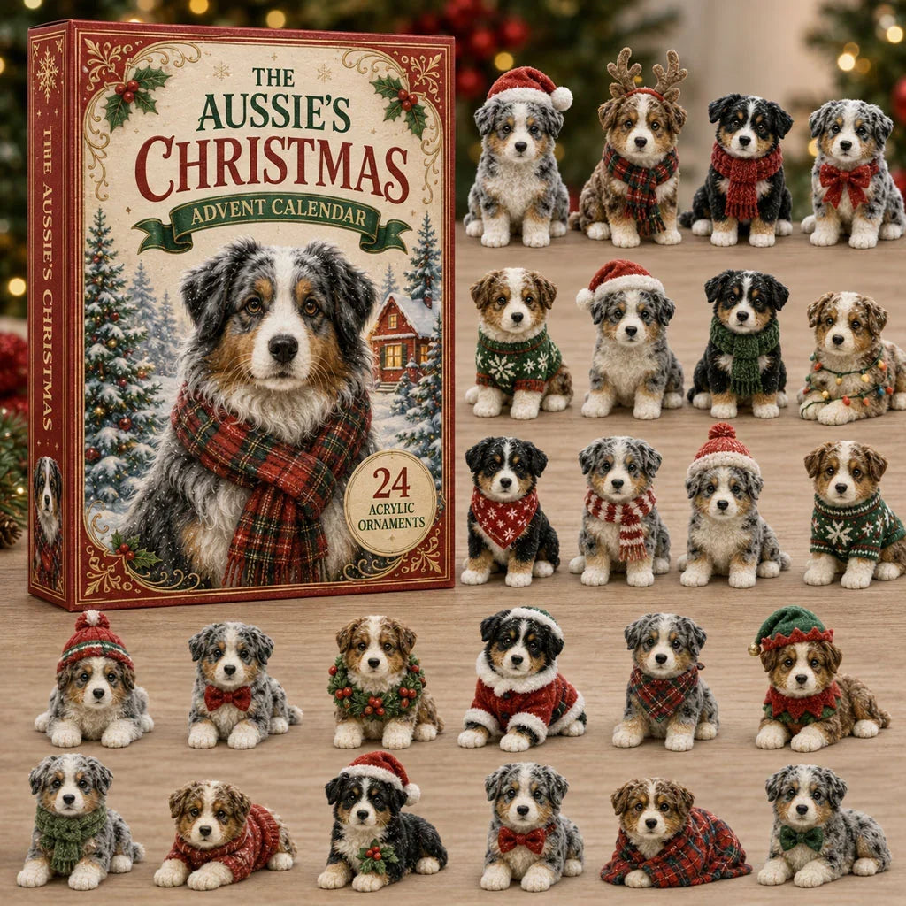 Festive Australian Shepherd Advent Calendar 2026 - 24-Day Festive Countdown, Acrylic Charms Blind Box - Gift For Dog Lovers