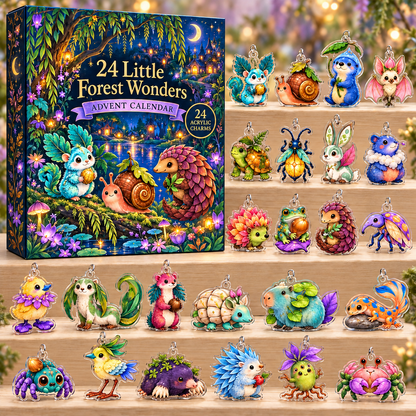 Enchanted Forest Advent Calendar – 24 Mini Acrylic Charms, Cute Fantasy Woodland Creature Ornaments, Christmas Countdown Gift Set