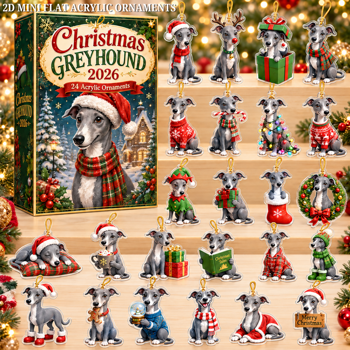 Christmas Greyhound Advent Calendar 2026 - 24-Day Festive Countdown, Acrylic Charms Blind Box - Gift For Greyhound Lovers