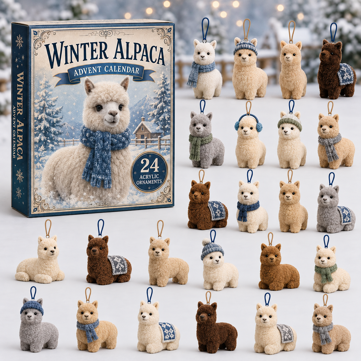 Winter Alpaca Advent Calendar 2026 - 24-Day Festive Countdown, Acrylic Charms Blind Box - Gift For Farm Lovers