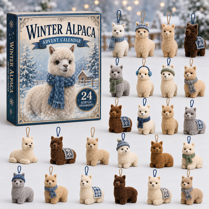 Winter Alpaca Advent Calendar 2026 - 24-Day Festive Countdown, Acrylic Charms Blind Box - Gift For Farm Lovers