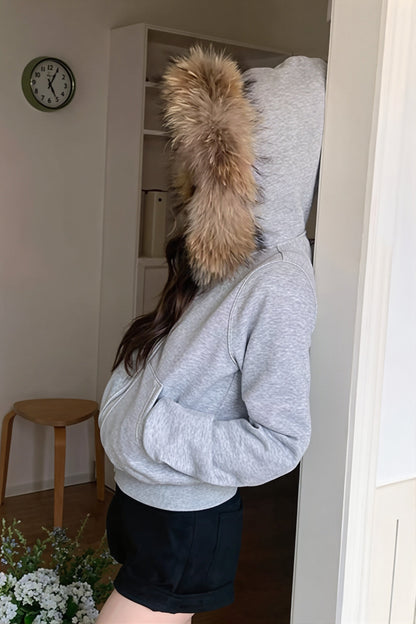 Plush Hood Fitted Cropped Zip Hoodie