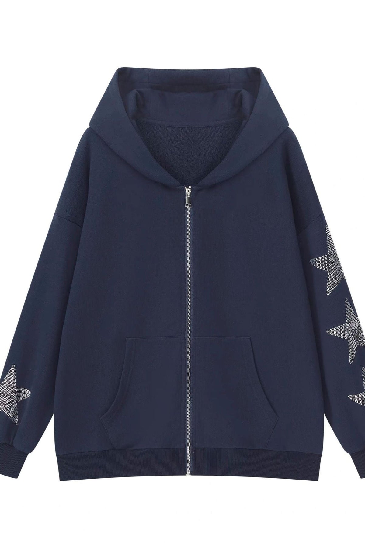 Rhinestone Star Oversized Zip Hoodie