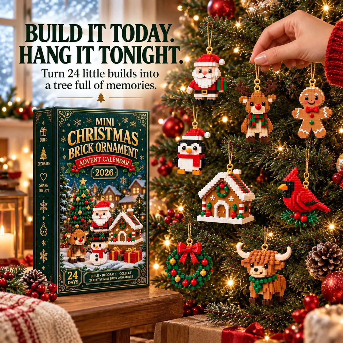 Christmas Advent Calendar, 24-Day Christmas Countdown Calendar, Christmas Tree Hanging Ornaments, Surprise Blind Box for Kids