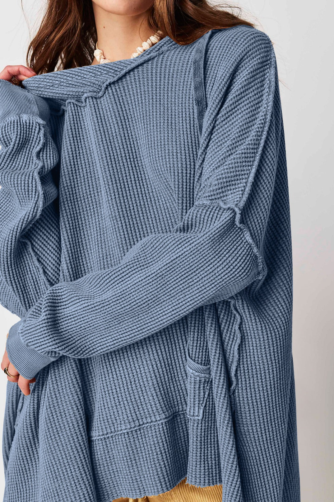 Waffle Knit Oversized Pullover Hoodie
