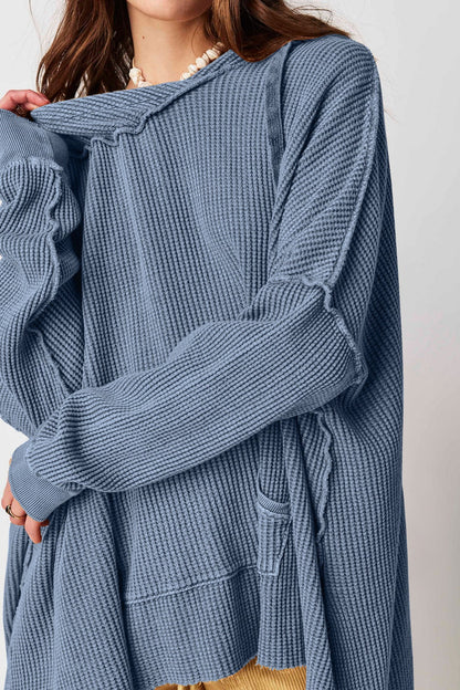 Waffle Knit Oversized Pullover Hoodie