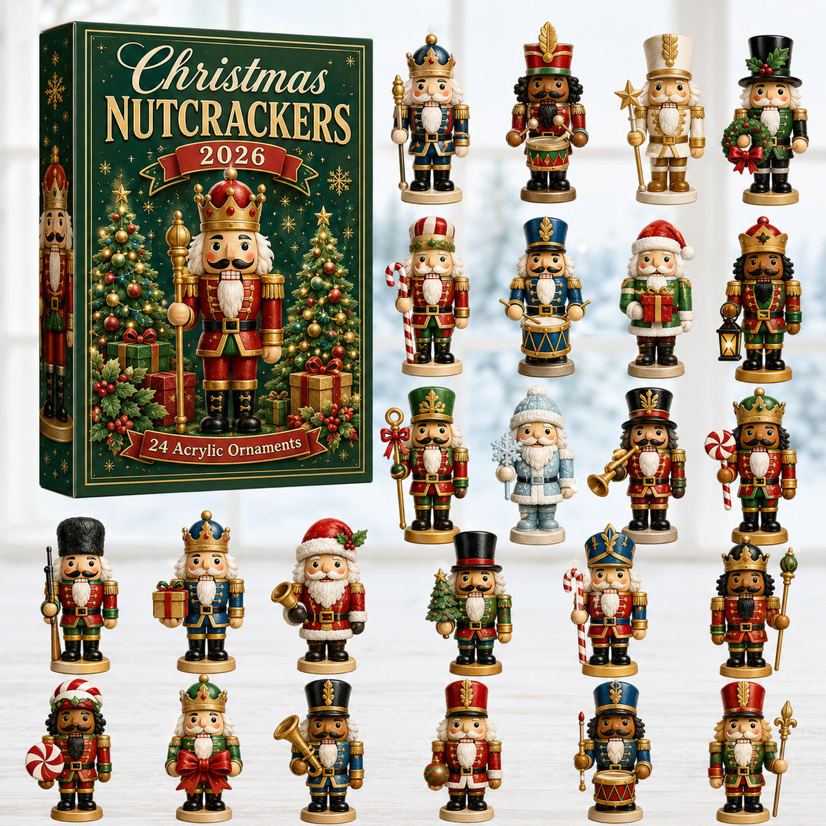 Christmas Nutcrackers Green Advent Calendar 2026 - 24-Day Festive Countdown, Acrylic Charms Blind Box - Gift For Family & Friends