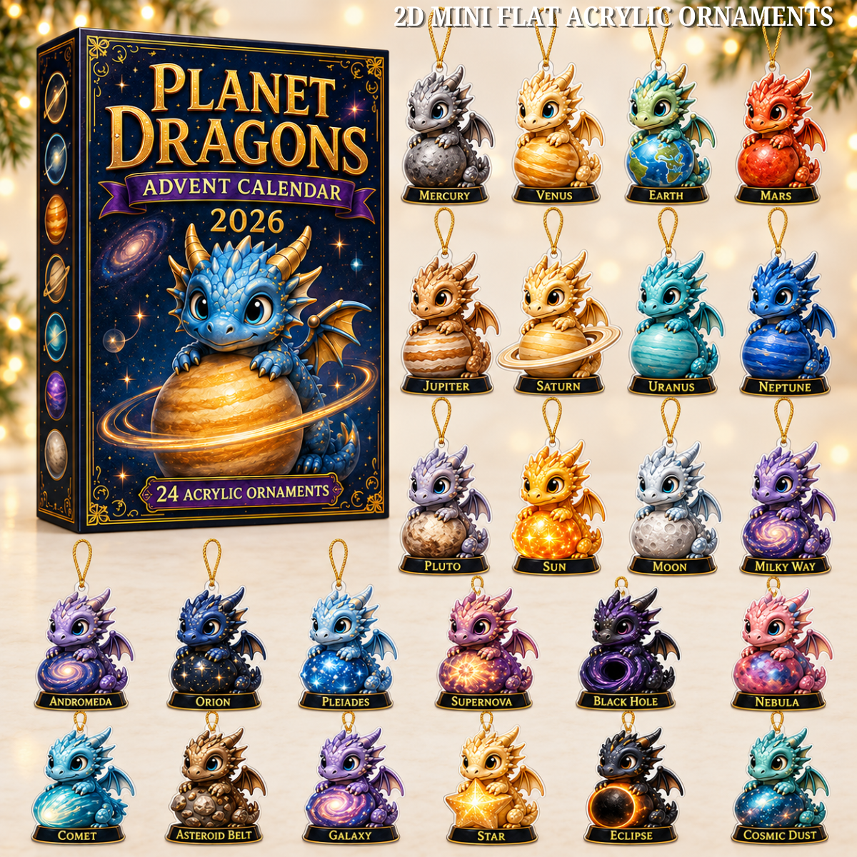 Planet Dragons Advent Calendar 2026 - 24-Day Festive Countdown, Acrylic Charms Blind Box - Gift For Dragon Lovers