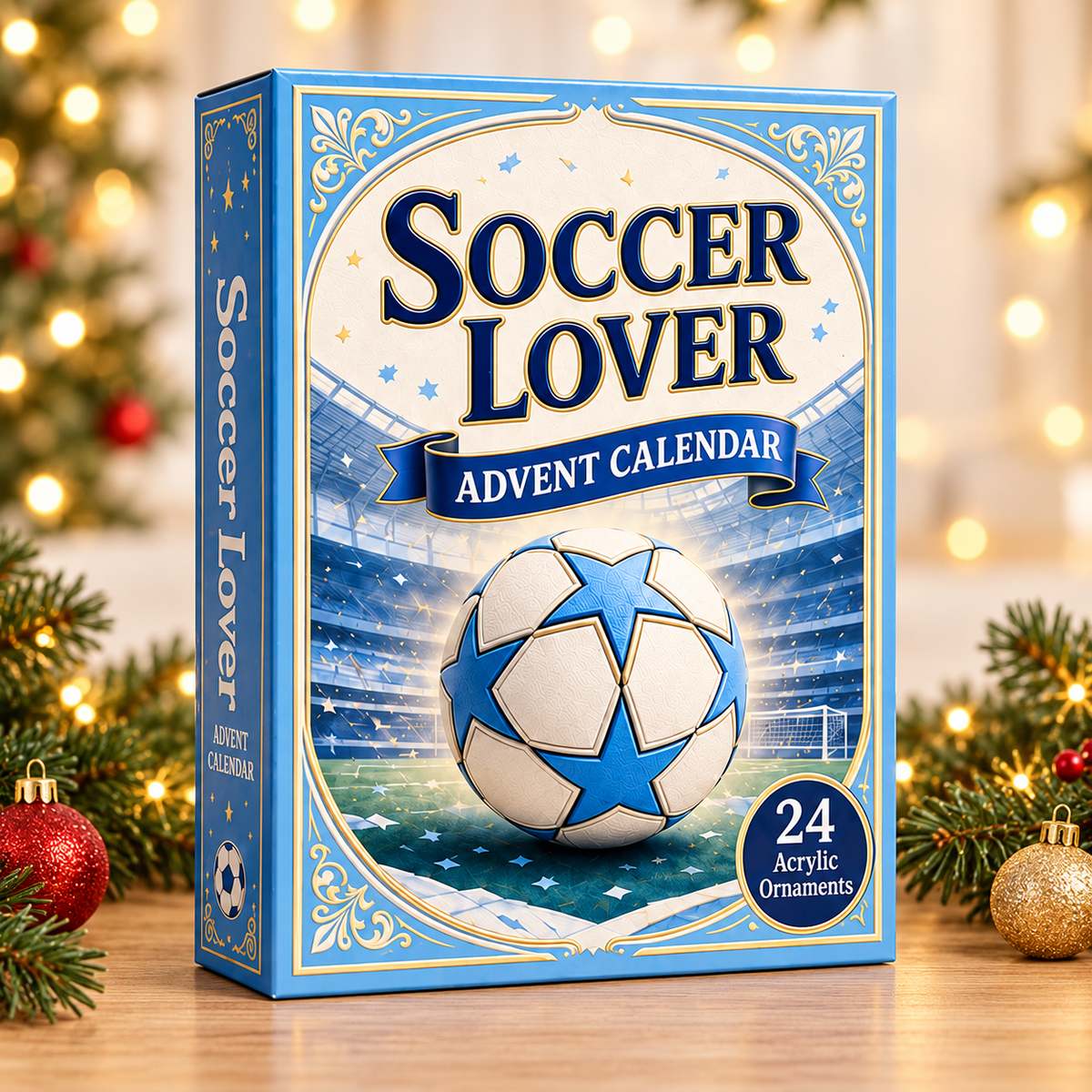 Soccer Theme Blue Advent Calendar 2026 - 24-Day Festive Countdown, Acrylic Charms Blind Box - Gift For Soccer Lovers