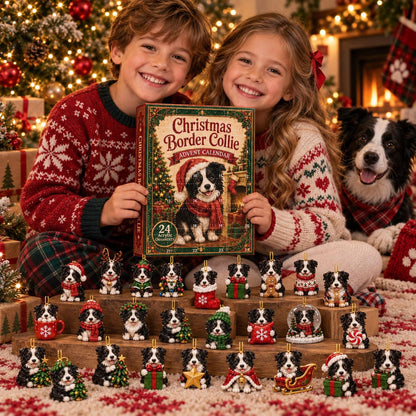 Border Collie Christmas Advent Calendar, 24 Acrylic Dog Ornaments (Blind Box)