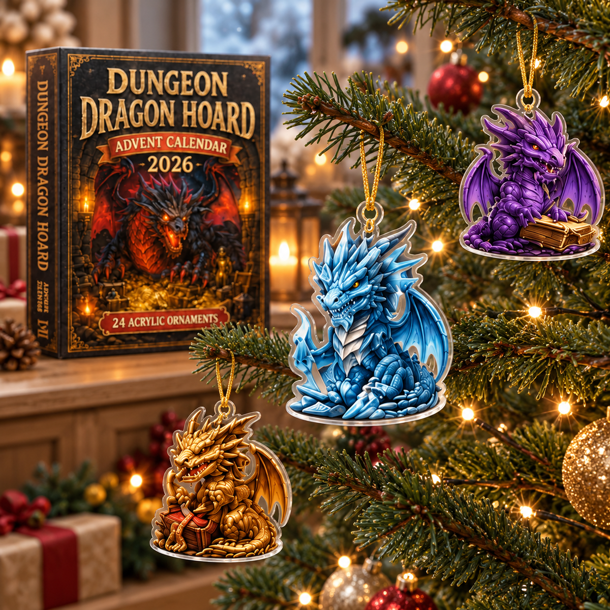 Personalized Dragon Advent Calendar 2026, 24 Acrylic Dragon Charms, 3D Effect Fantasy Countdown Gift For Dragon Lovers, Kid
