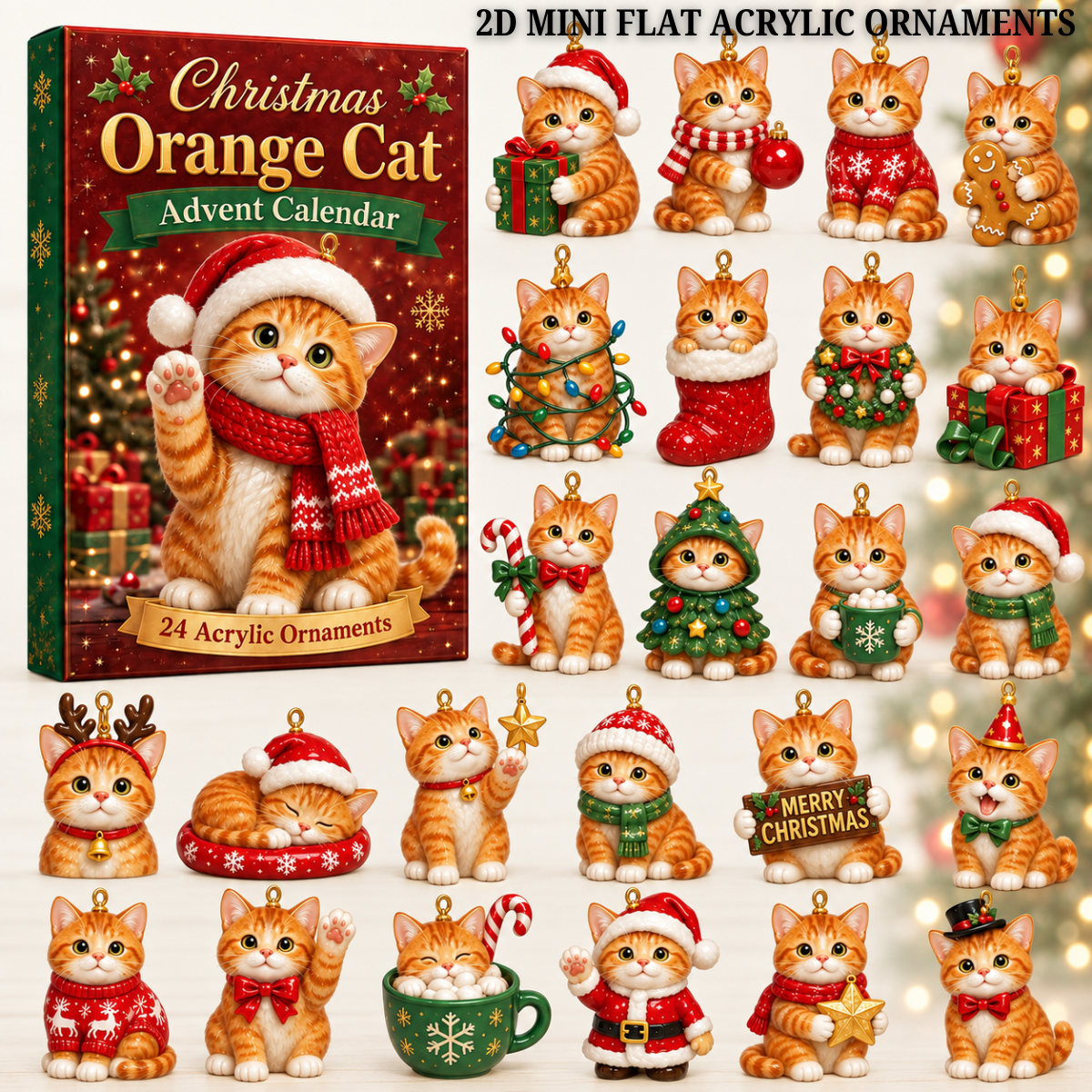 Christmas Orange Cat Advent Calendar 2026 - 24-Day Festive Countdown, Acrylic Charms Blind Box - Gift For Cat Lovers