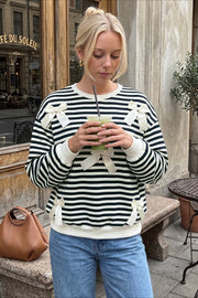 Striped Bow Detail Crewneck Sweatshirt
