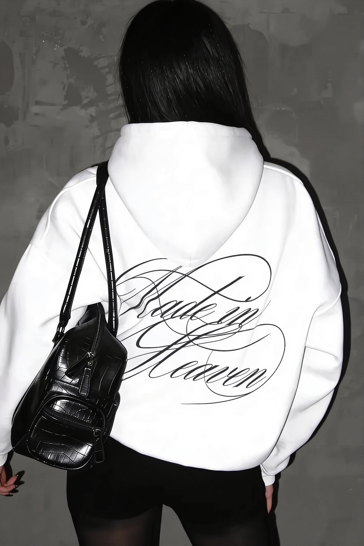 Script Back Print Oversized Pullover Hoodie