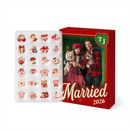 Personalized Married Couple Advent Calendar, 24 Acrylic Charms, Custom Photo Keepsake, Wedding Holiday Gift