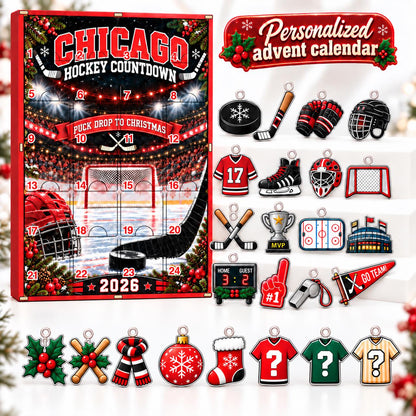 Personalized Hockey Advent Calendar, Wooden Christmas Countdown with Acrylic Charms, Custom Golfer Gift, Golf Lover Christmas Gift