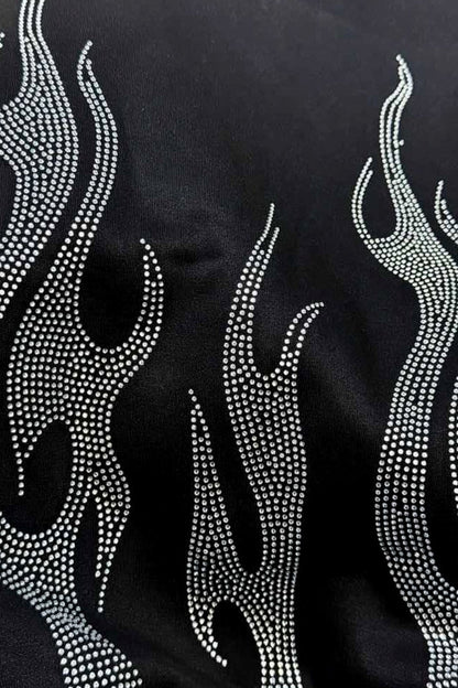 Rhinestone Flame Zip Hoodie