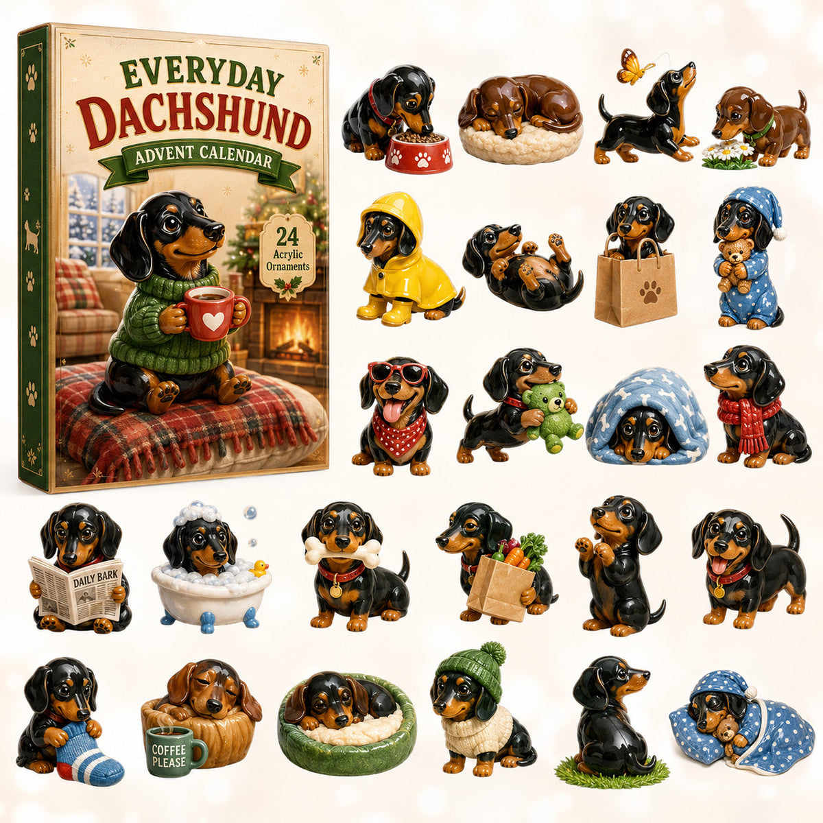 Everyday Dachshund Advent Calendar 2026 - 24-Day Festive Countdown, Acrylic Charms Blind Box - Gift For Dachshund Lovers