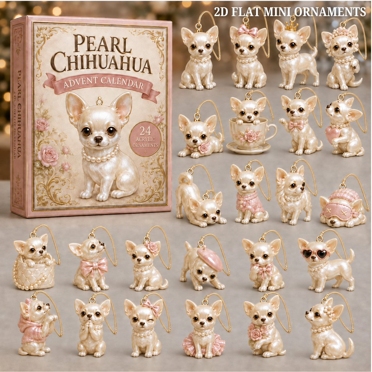 Pearl Chihuahua Dog Advent Calendar 2026 - 24-Day Festive Countdown, Acrylic Charms Blind Box - Gift For Dog Lovers