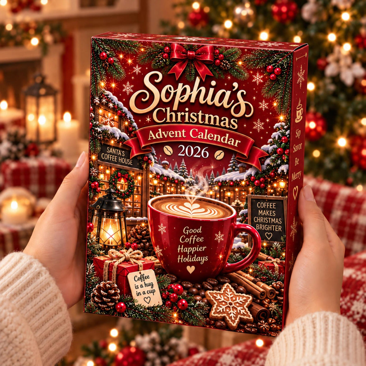 Personalized Coffee Advent Calendar, Custom Name, 24 Acrylic Coffee Charms, Christmas Countdown 2026