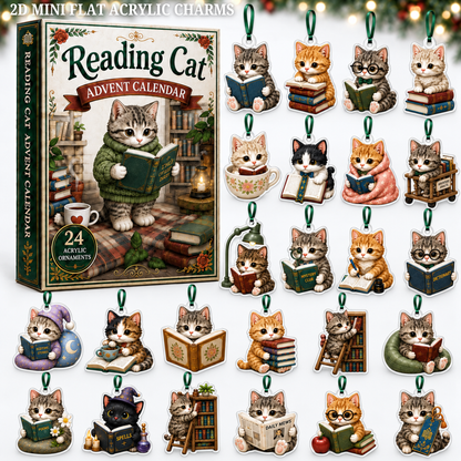 Reading Cat Advent Calendar 2026 - 24-Day Festive Countdown, Acrylic Charms Blind Box - Gift For Cat Lovers