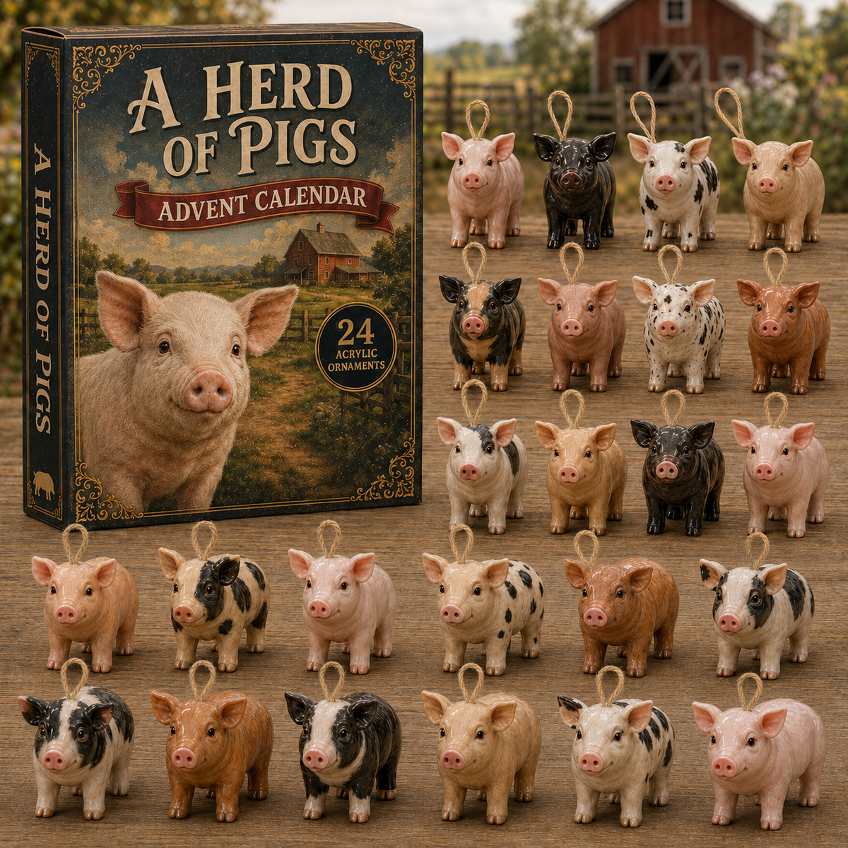 Herd Of Pigs Advent Calendar 2026 - 24-Day Festive Countdown, Acrylic Charms Blind Box - Gift For Farm Lovers