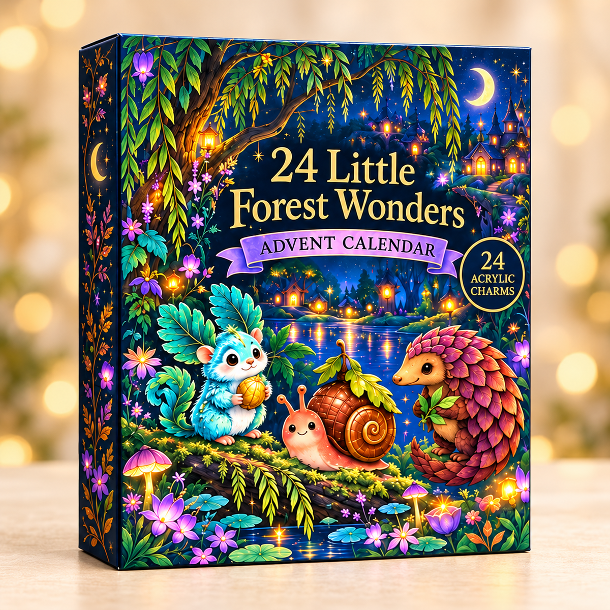 Enchanted Forest Advent Calendar – 24 Mini Acrylic Charms, Cute Fantasy Woodland Creature Ornaments, Christmas Countdown Gift Set