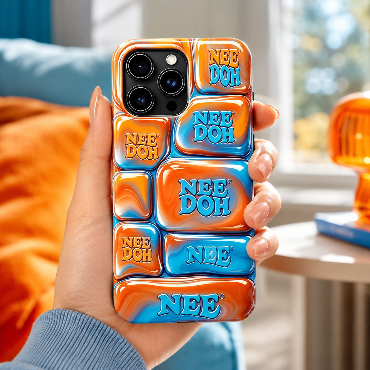 Nee Doh 3D Orange Blue Marble Puffy Phone Case