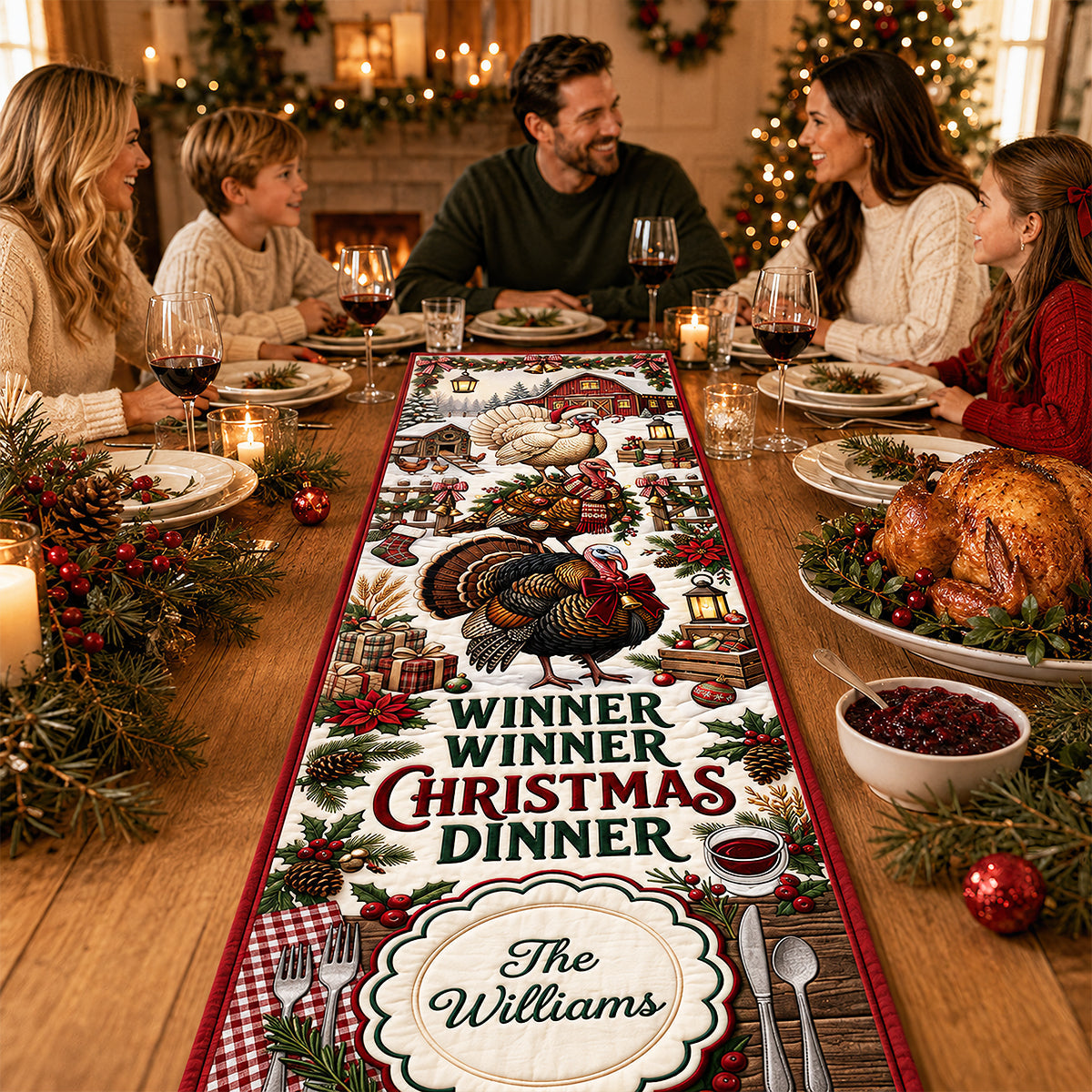 Winner Winner Christmas Dinner Quilted Table Runner - Personalized Christmas Gifts 07padt150826
