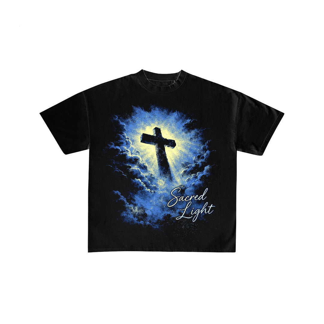 Sacred Light Holy Cross Christian Oversized Tee