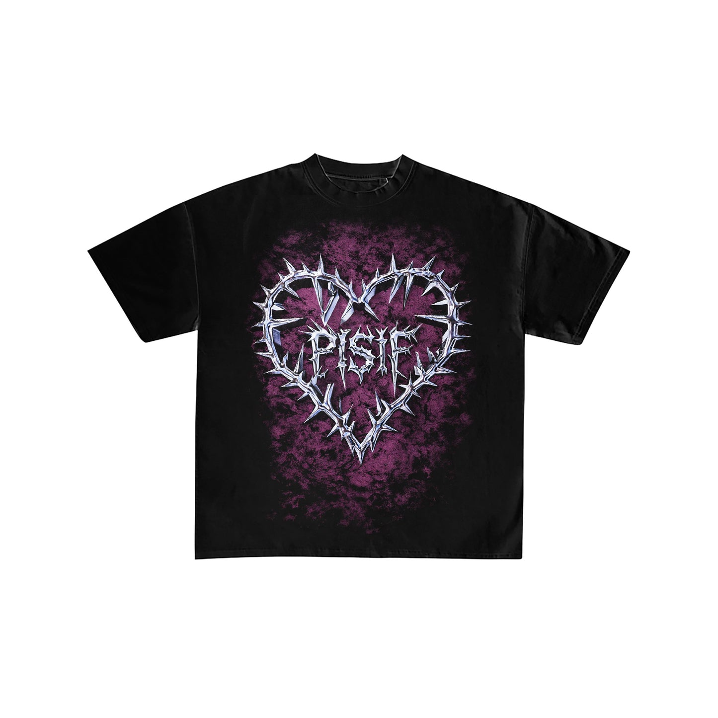 Chrome Barbed PISIF Heart Y2K Cyber Graphic T-Shirt
