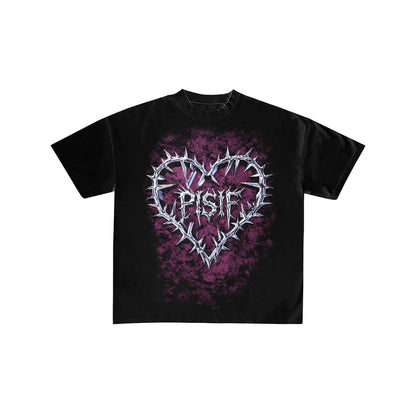 Chrome Barbed PISIF Heart Y2K Cyber Graphic T-Shirt